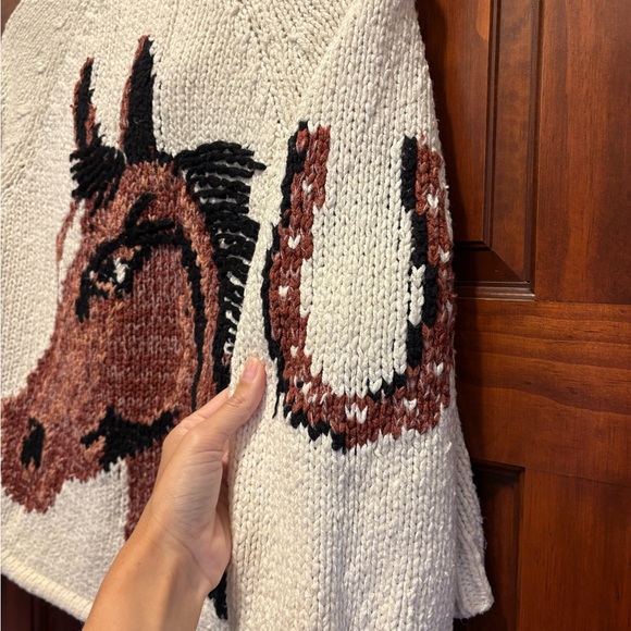 Anthropologie Pilcro Western Horse Equestrian Cardigan Sweater - Cream and Brown
